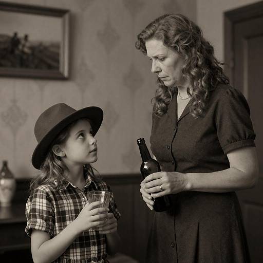 Curious Girl and Concerned Woman in Sepia
