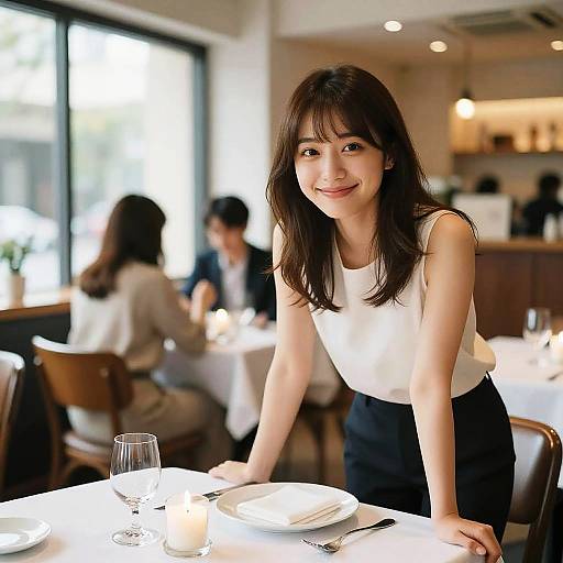 Smiling Young Woman in Upscale Restaurant