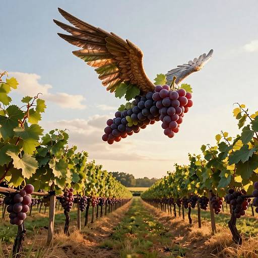 Surreal 3D Vineyard with Winged Grapes