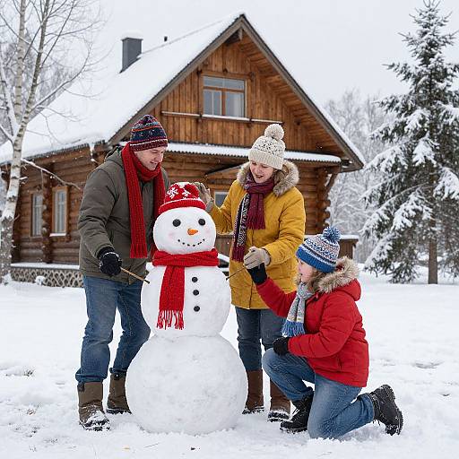Russian Family Winter Snowman Scene
