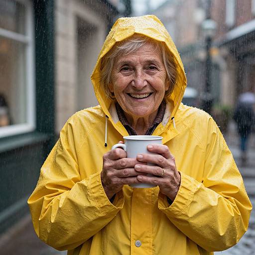 Elderly Woman's Joyful Rain Moment