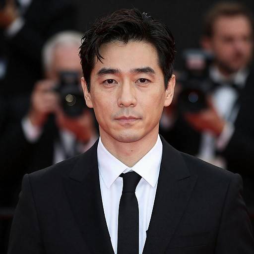 Man in Black Suit and Tie with Serious Expression