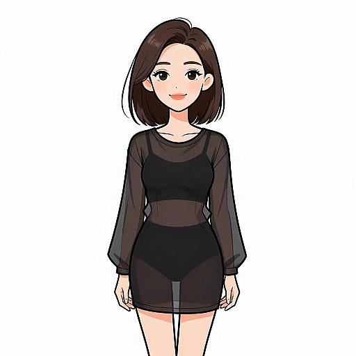 Smiling Woman in Black Sheer Tunic