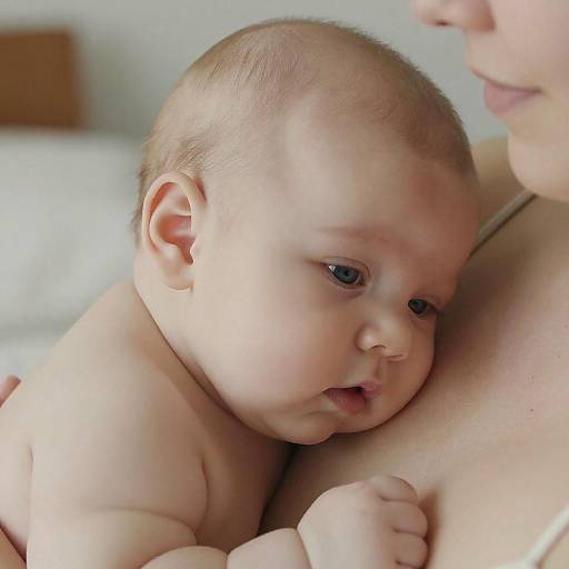 Close-up of Baby Nuzzling on Adult Chest