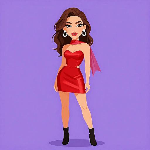 Edgy Woman in Red Satin Dress