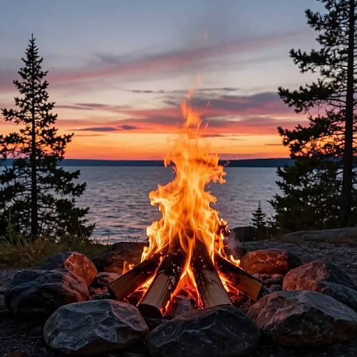 Sunset Campfire by Lake Superior