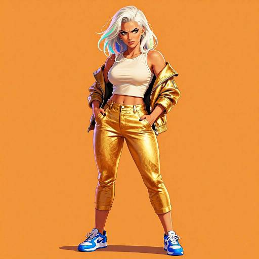 Stylish Anime Woman in Gold Outfit