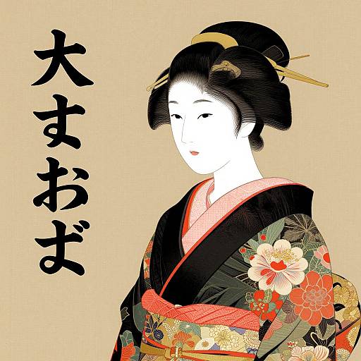 Elegant Woman in Floral Kimono Art