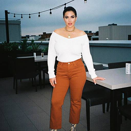 Stylish Woman on Rooftop Dining