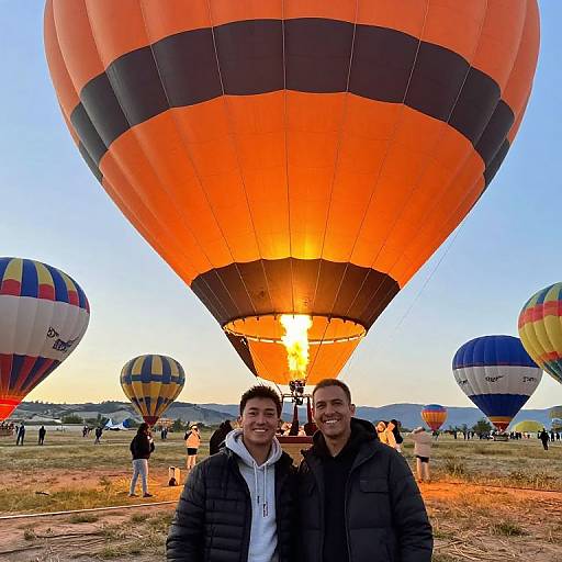 Smiling Pair by Inflating Hot Air Balloon