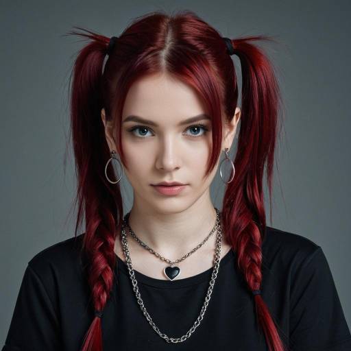 Young Woman with Red Twin Braids and Jewelry