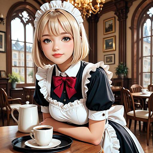 Blond Maid Serving Coffee in Luxury
