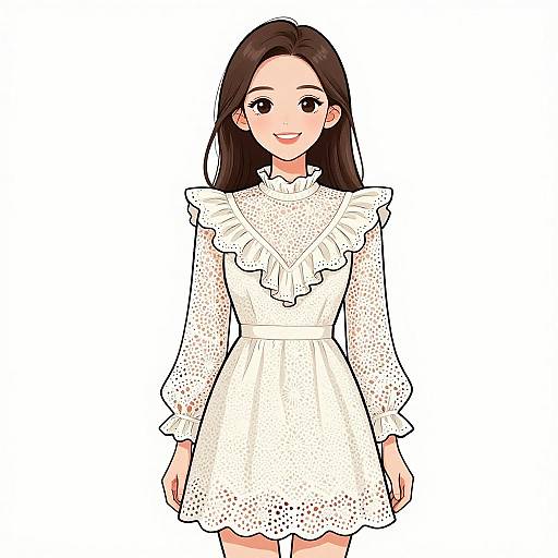 Romantic Woman in White Lace Dress