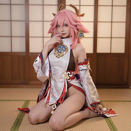 Cosplay Asian Woman with Pink Hair