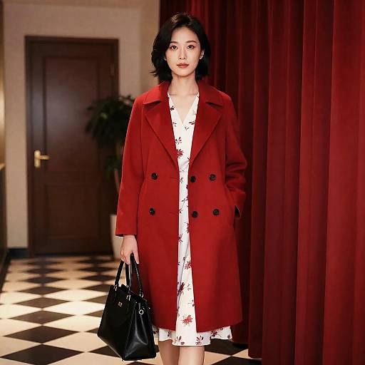 Elegant Woman in Stylish Hallway Scene