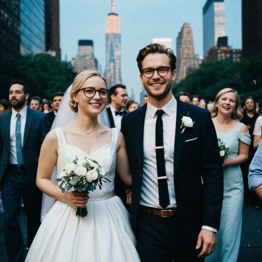 Happy Bride and Groom Celebrating Wedding in NYC