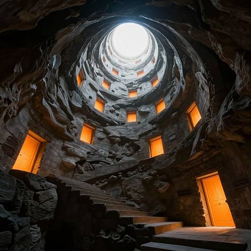Glowing Spiral Staircase in Cavern