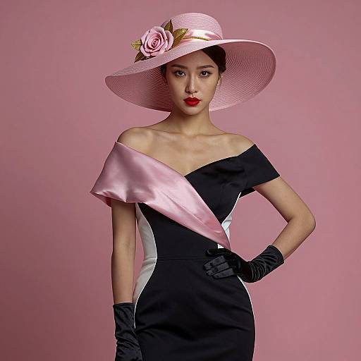 Elegant Model in Pink and Black Fashion