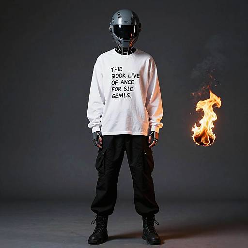 Photograph of a person in black combat gear, white 