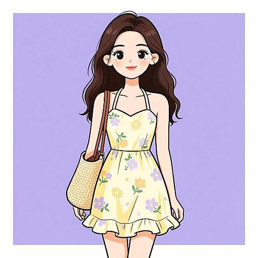 Young Woman in Floral Summer Dress