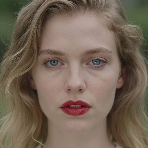 Close-up Portrait of Blonde Woman with Red Lipstick