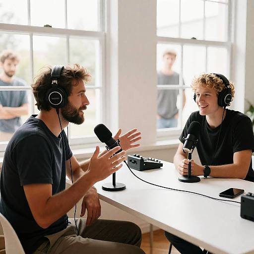 Men Recording Podcast in Sunlit Room