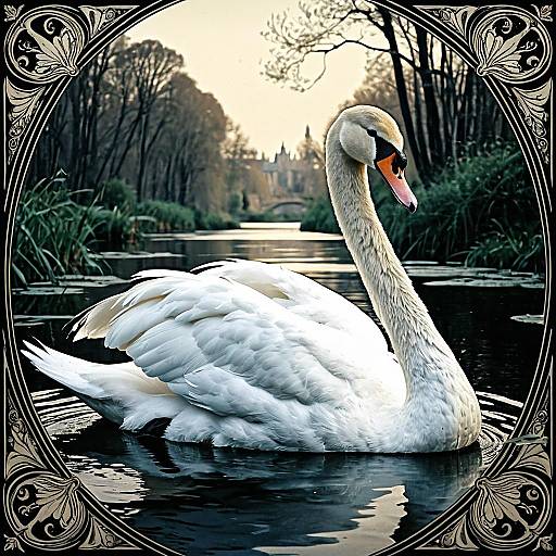 Elegant Swan in Mucha Inspired Romanticism