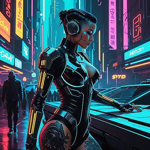 Cyberpunk Android with Neon Tattoos