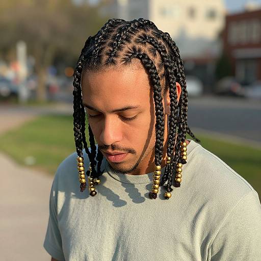 Confident Man with Elaborate Cornrows