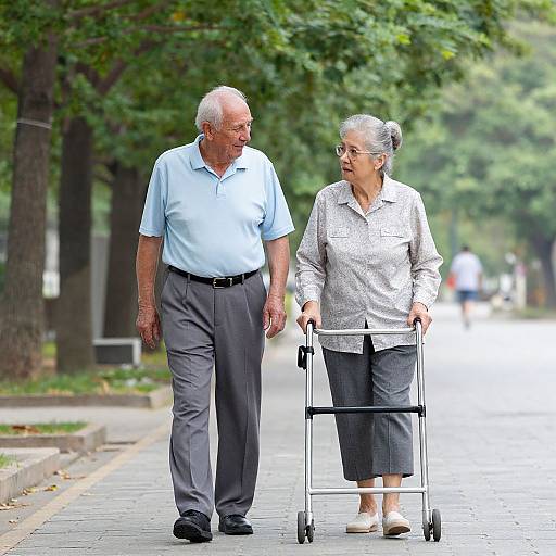 Elderly Couple Walking with Walker