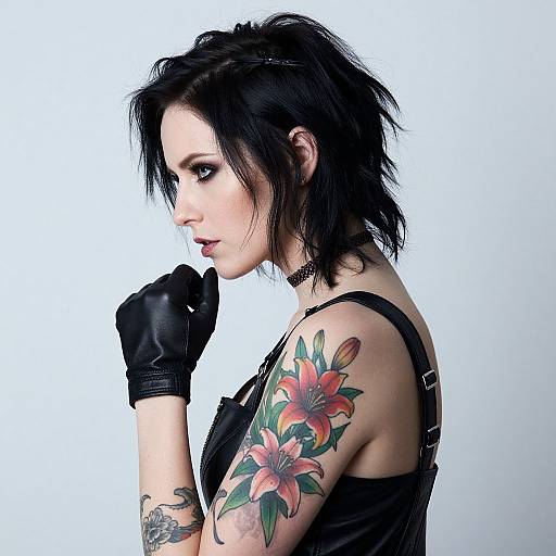 Profile of Tattooed Woman in Leather