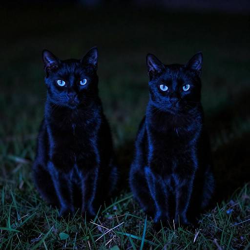 Blue-Light Portrait of Two Black Cats