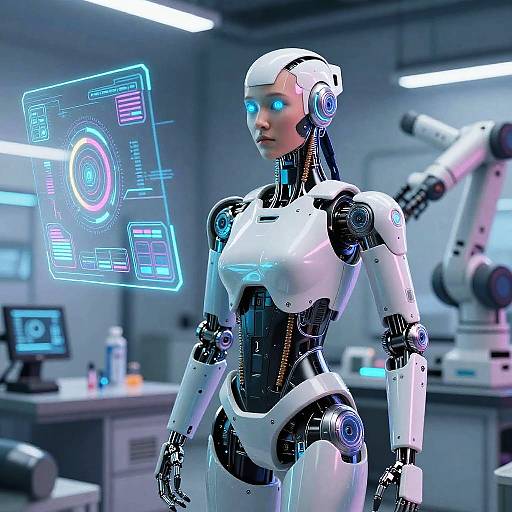 Cybernetic Human in High-Tech Lab