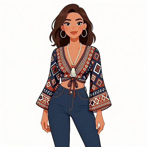 Bohemian Woman in Printed Wrap Top