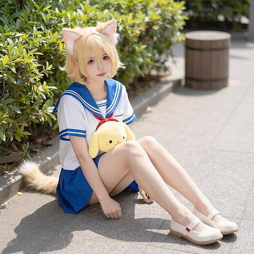 Blonde Anime Catgirl in Sailor Outfit