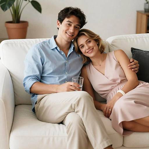 Joyful Couple Relaxing on Couch