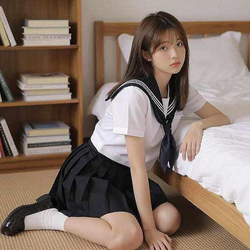 Asian Schoolgirl in Warm Room Setting