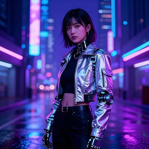 Cyberpunk Girl in Neon Cityscape