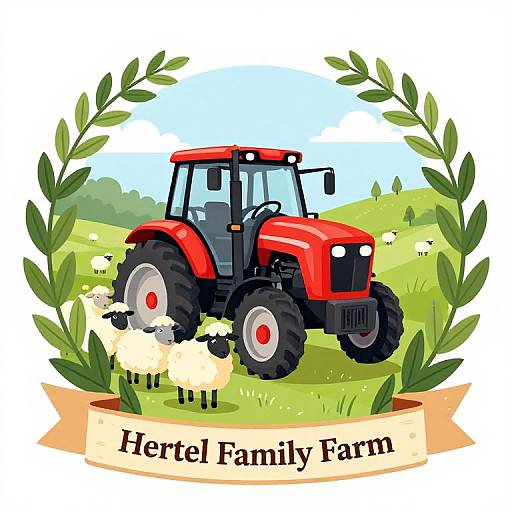 Vintage Farm Tractor and Sheep Emblem