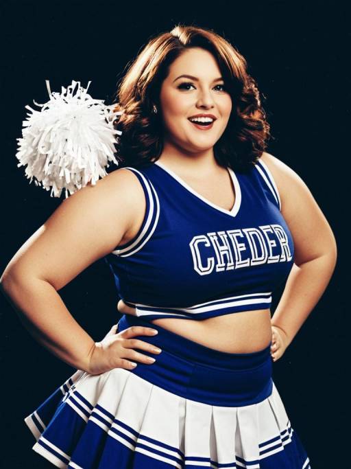Plus Size Cheerleader in Blue Uniform