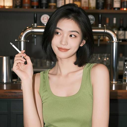 Charming Asian Woman in a Bar Scene