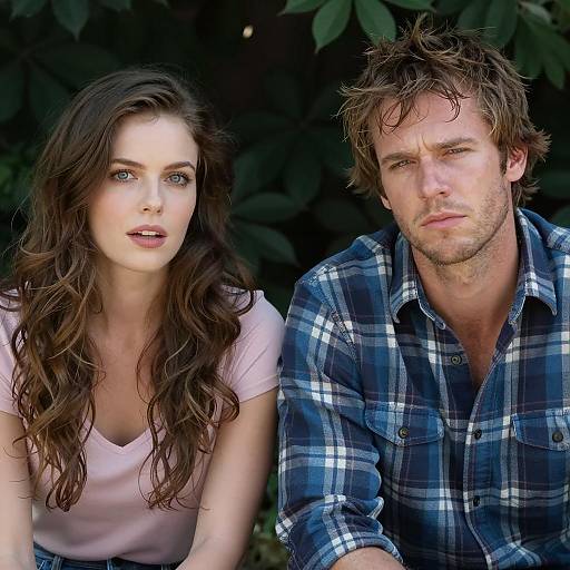 Portrait of Young Couple Sitting Outdoors