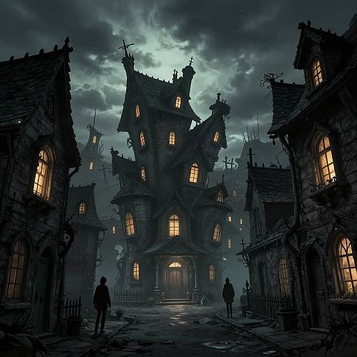 Tim Burton Inspired Surreal Urban Nightscape