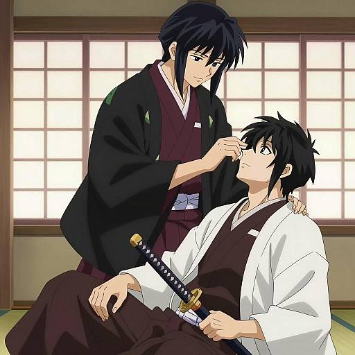 Two Anime Characters in Traditional Japanese Room