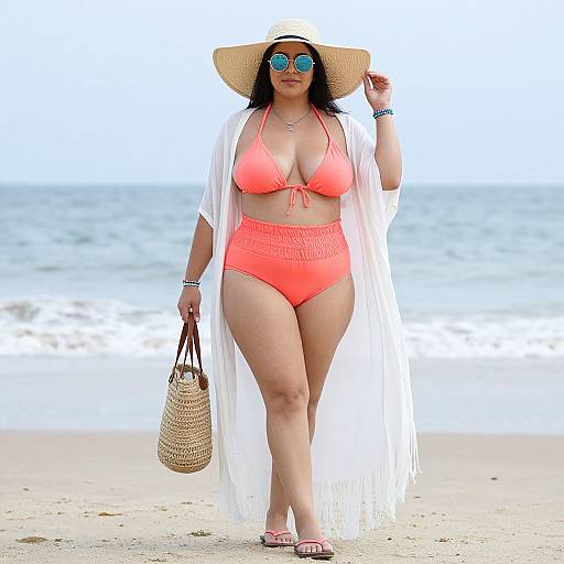 Vibrant Coral Bikini Beach Style