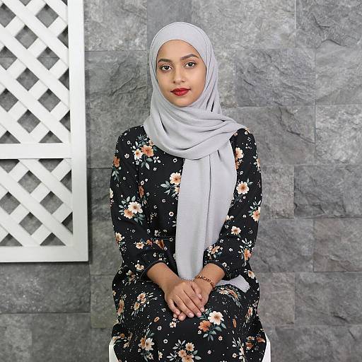 Portrait of Woman in Hijab with Floral Dress