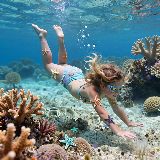 Playful Sea Nymph with Shell Tattoos