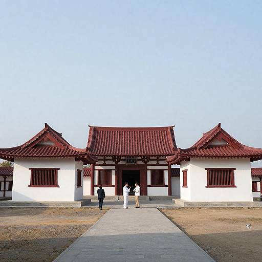 Traditional Asian Temple Complex with People