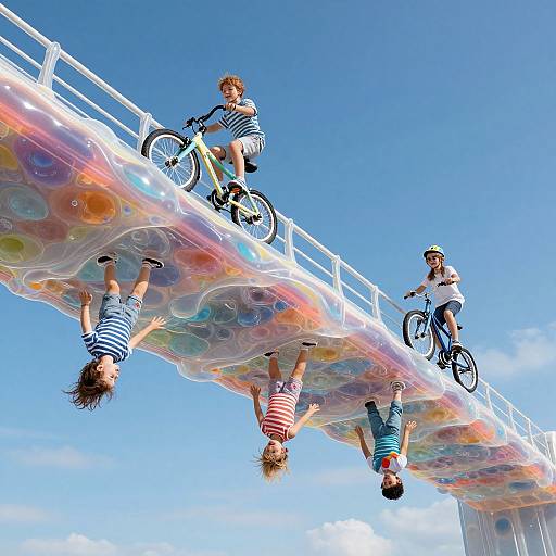 Surreal Children Riding Upside-Down Bicycles