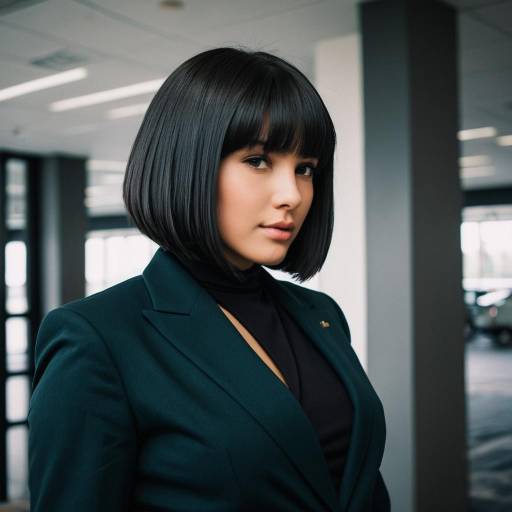 Stylish woman with sleek bob haircut in dark business attire